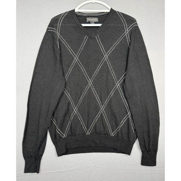 Other - Vintage Kenneth Roberts Black Merino Wool Pullover Sweater Mens Large L V Neck